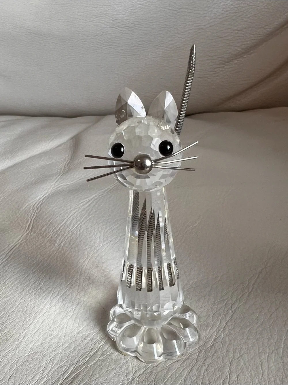 Swarovski Clear Crystal Cat Figurine with Silver Tail & Whiskers Signed